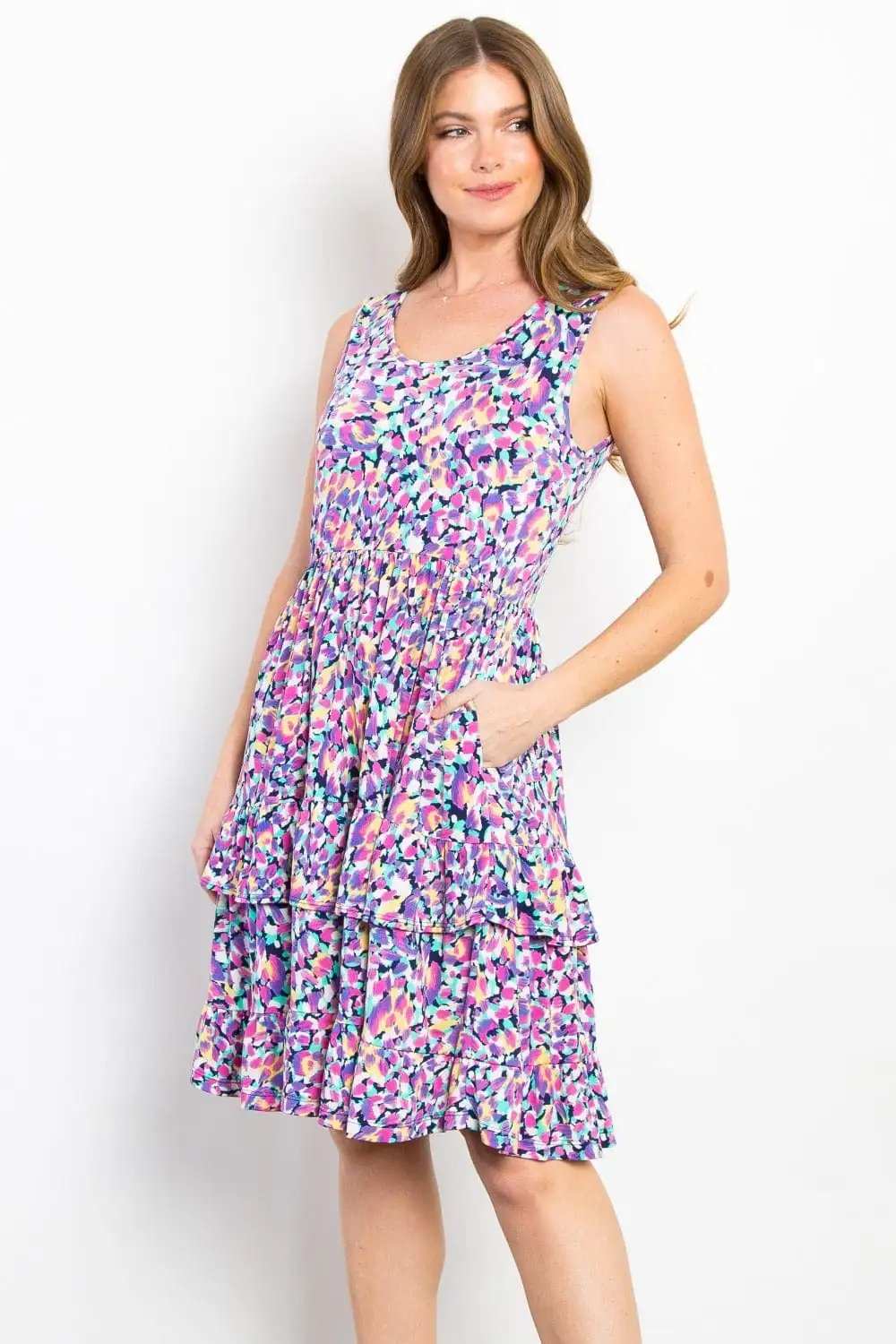 Be Stage Full Size Print Wrinkle Free Ruffled Dress - Trendsi - Flyclothing LLC