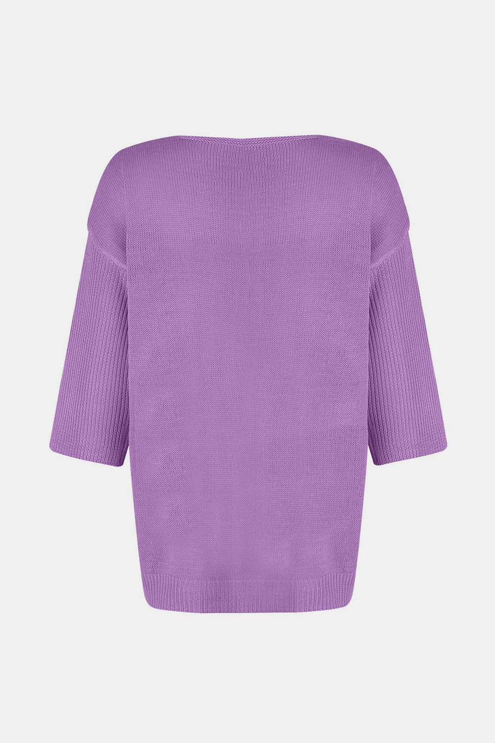 V-Neck Three-Quarter Sleeve Knit Top - Trendsi - Flyclothing LLC
