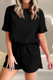 Round Neck Short Sleeve Top and Drawstring Shorts Set - Trendsi - Flyclothing LLC