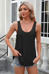 Eyelet Scoop Neck Wide Strap Tank - Trendsi - Flyclothing LLC