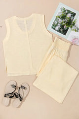 Solid Color Tank Top and Smocked Waist Pants Set - Trendsi - Flyclothing LLC