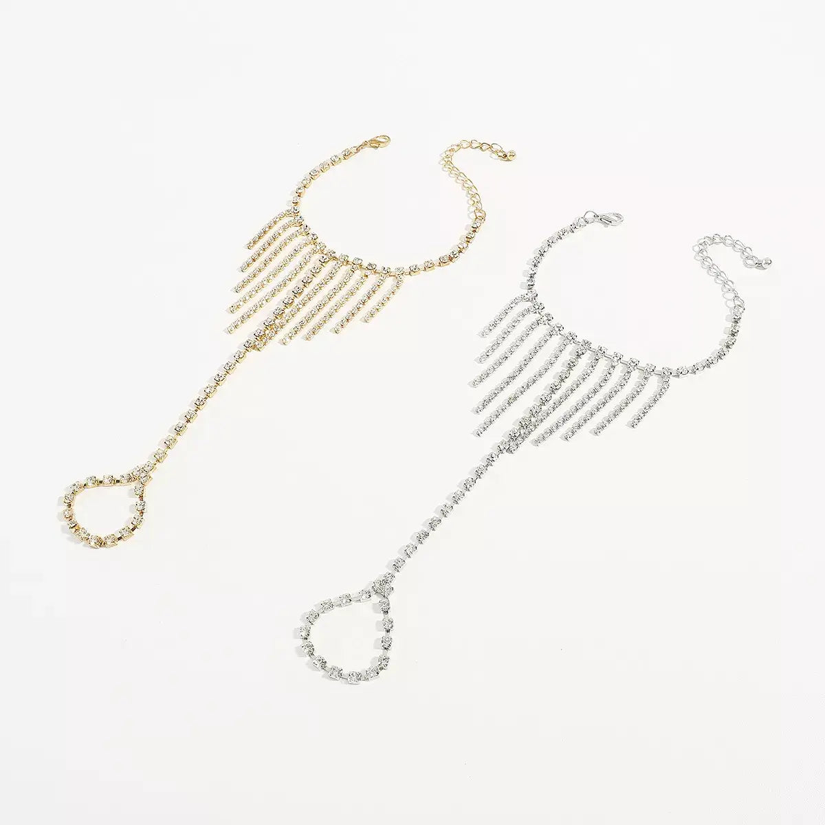 Rhinestone Fringe Hand Chain Bracelet - Trendsi - Flyclothing LLC
