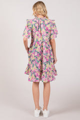 SAGE + FIG Floral Ruffle Short Sleeve Dress - Trendsi