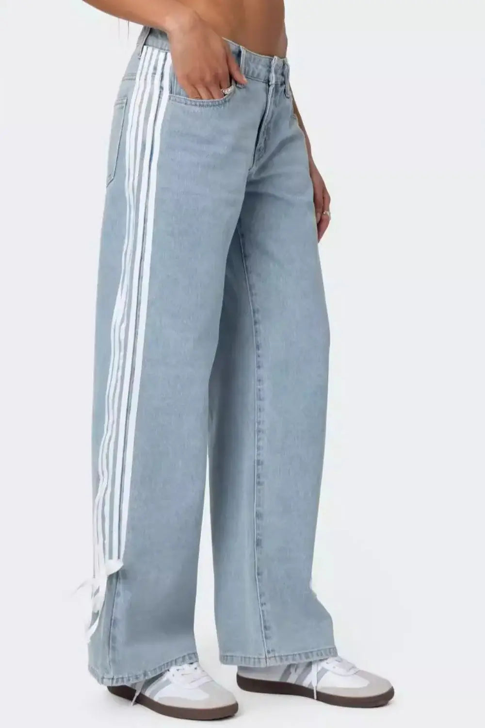 Side Striped Loose Fit Jeans - Trendsi - Flyclothing LLC