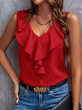 Ruffled V-Neck Tank - Trendsi - Flyclothing LLC