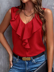 Ruffled V-Neck Tank - Trendsi