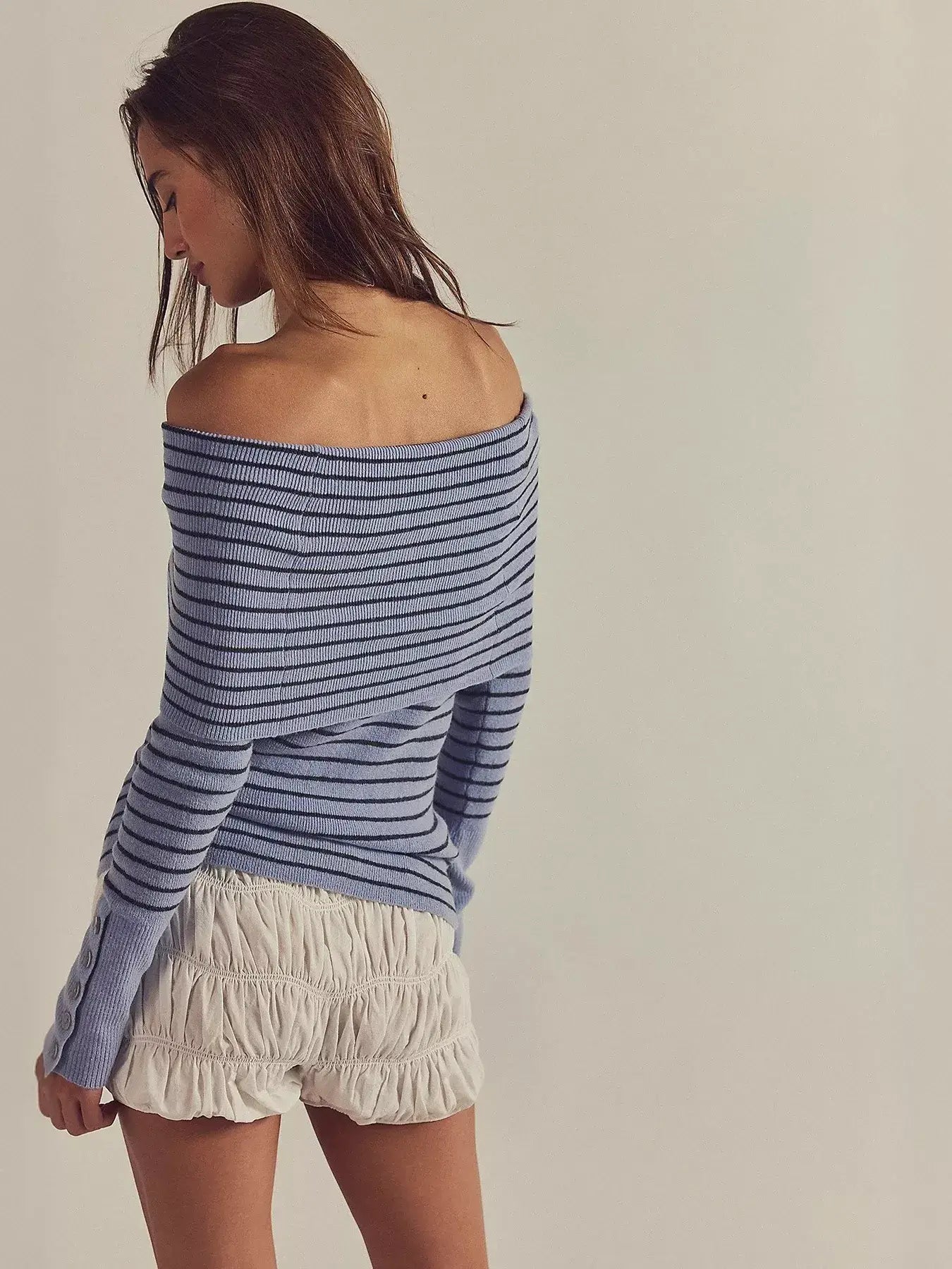 Striped Off-Shoulder Long Sleeve Knit Top - Trendsi - Flyclothing LLC