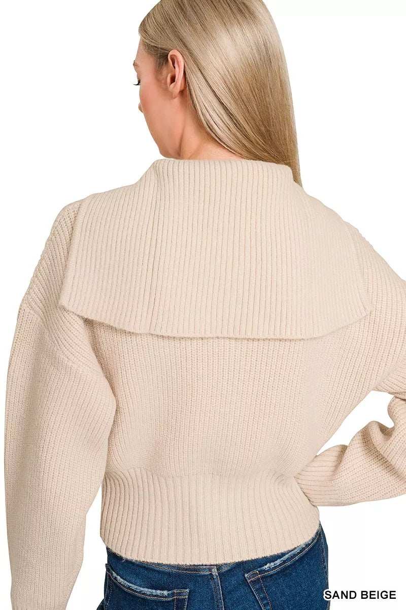 Zenana Ribbed Collared Zip Up Sweater Cardigan - Trendsi - Flyclothing LLC