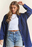 J.NNA Rhombus Stitched Button Up Denim Shacket - Trendsi - Flyclothing LLC