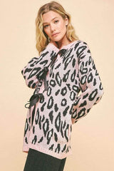 Davi & Dani Leopard Ribbon Tie Front Loose Fit Cardigan - Trendsi - Flyclothing LLC