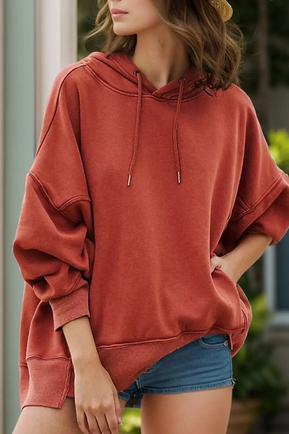Drawstring Dropped Shoulder Long Sleeve Hoodie - Trendsi