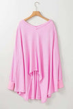 Waffle-Knit V-Neck Long Sleeve Blouse - Trendsi - Flyclothing LLC