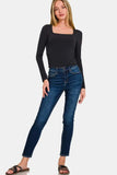 Zenana Square Neck Fitted Long Sleeve T-Shirt - Trendsi - Flyclothing LLC