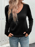 V-Neck Long Sleeve Knit Top - Trendsi