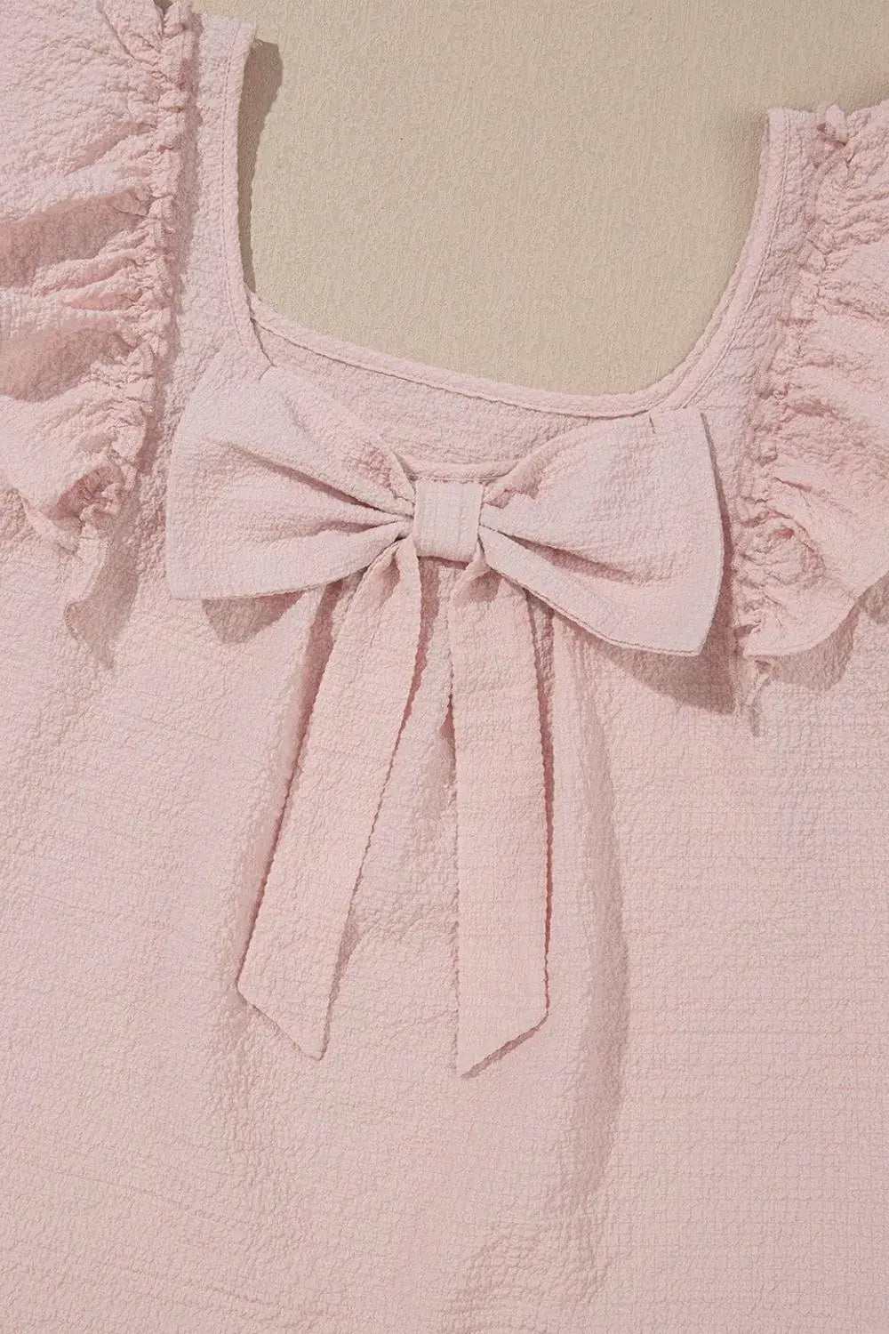 Textured Bow Knot Frilled Butterfly Sleeve Blouse - Trendsi - Flyclothing LLC