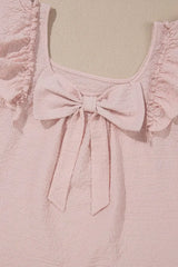 Textured Bow Knot Frilled Butterfly Sleeve Blouse - Trendsi - Flyclothing LLC