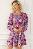 Printed Tie Neck Long Sleeve Mini Dress - Trendsi - Flyclothing LLC