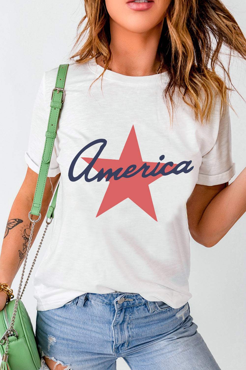 Star Round Neck Short Sleeve T-Shirt - Trendsi - Flyclothing LLC