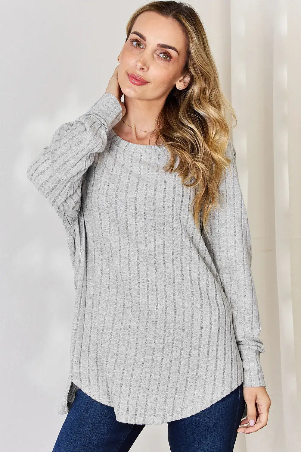 Basic Bae Full Size Ribbed Round Neck Slit T-Shirt - ShopBasicbae - Flyclothing LLC