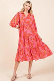 Mittoshop Tiered Printed Collared Neck Midi Dress - Trendsi
