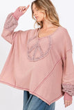 SAGE + FIG Peace Sign Mineral Wash Terry Top - Trendsi