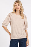 Mittoshop Fan Shell Texture Short Puff Sleeve Knit Top - Trendsi