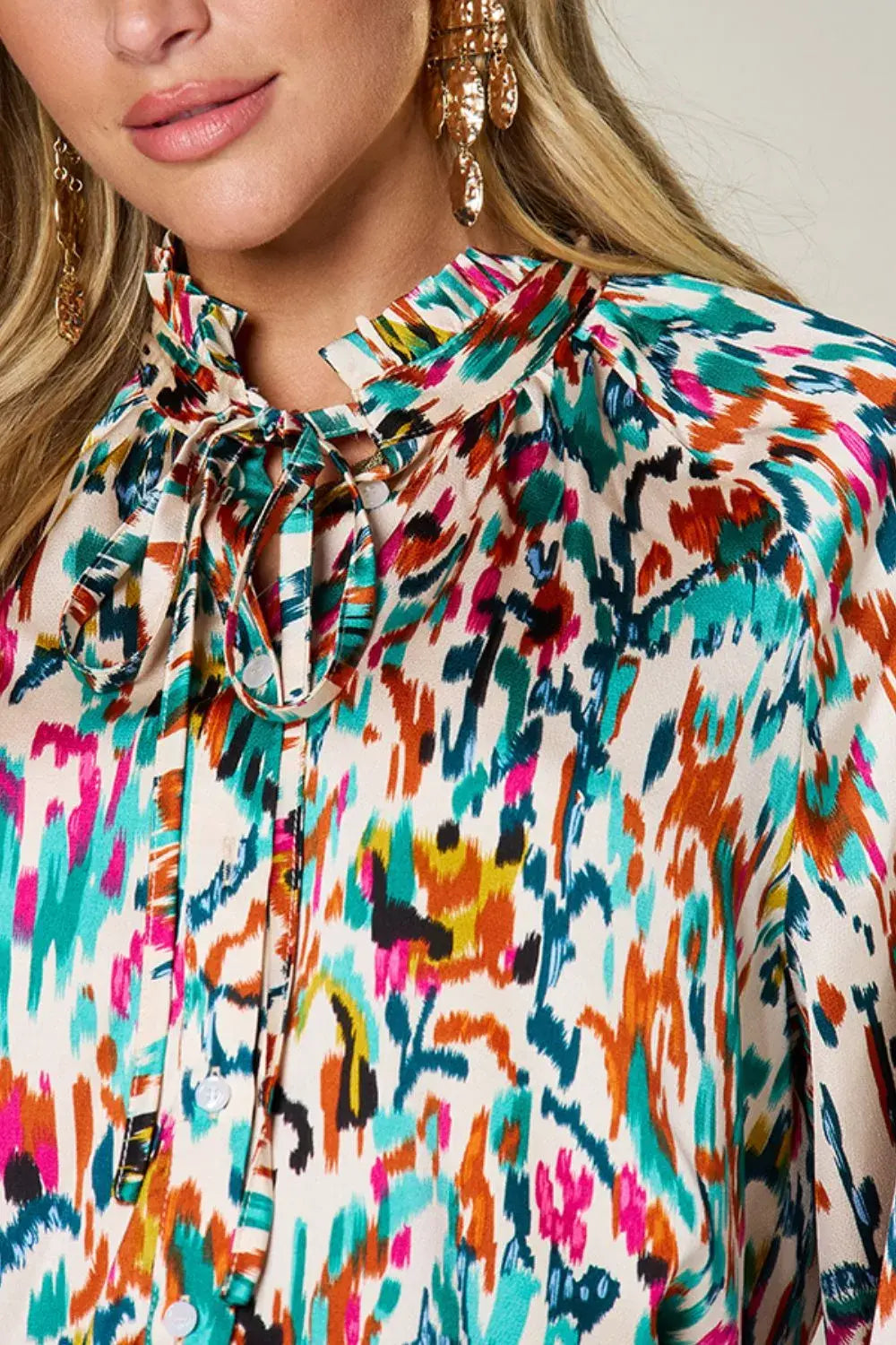 Double Take Full Size Printed Button Up Long Sleeve Shirt - Trendsi - Flyclothing LLC