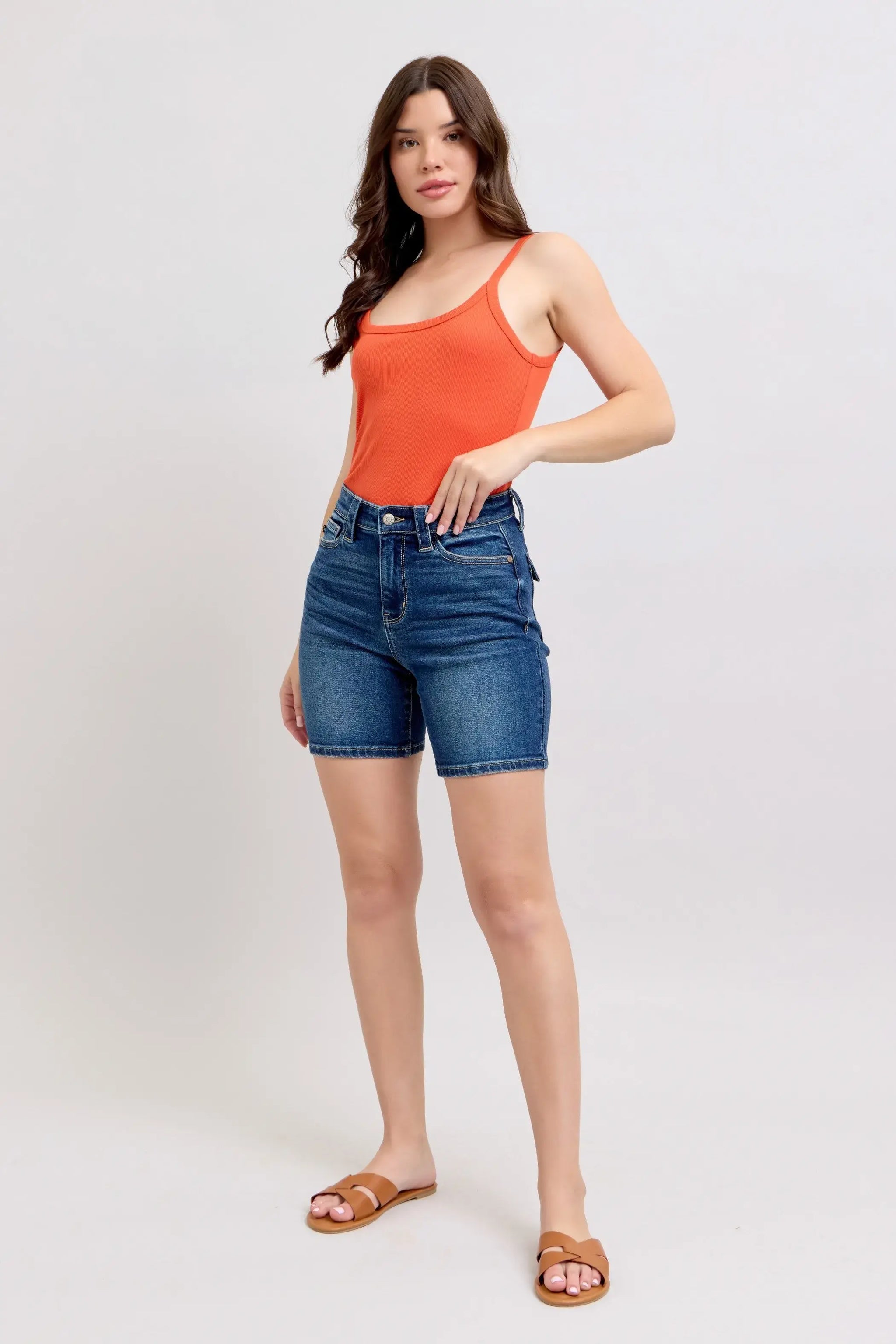 Judy Blue Full Size High Waist Bermudas Jeans W/ Back Flap Pockets Plus Size - Trendsi - Flyclothing LLC