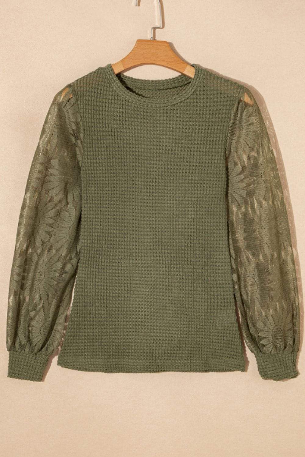 Mock Neck Lace Long Sleeve Top - Trendsi - Flyclothing LLC