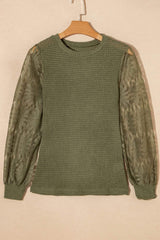 Mock Neck Lace Long Sleeve Top - Trendsi - Flyclothing LLC