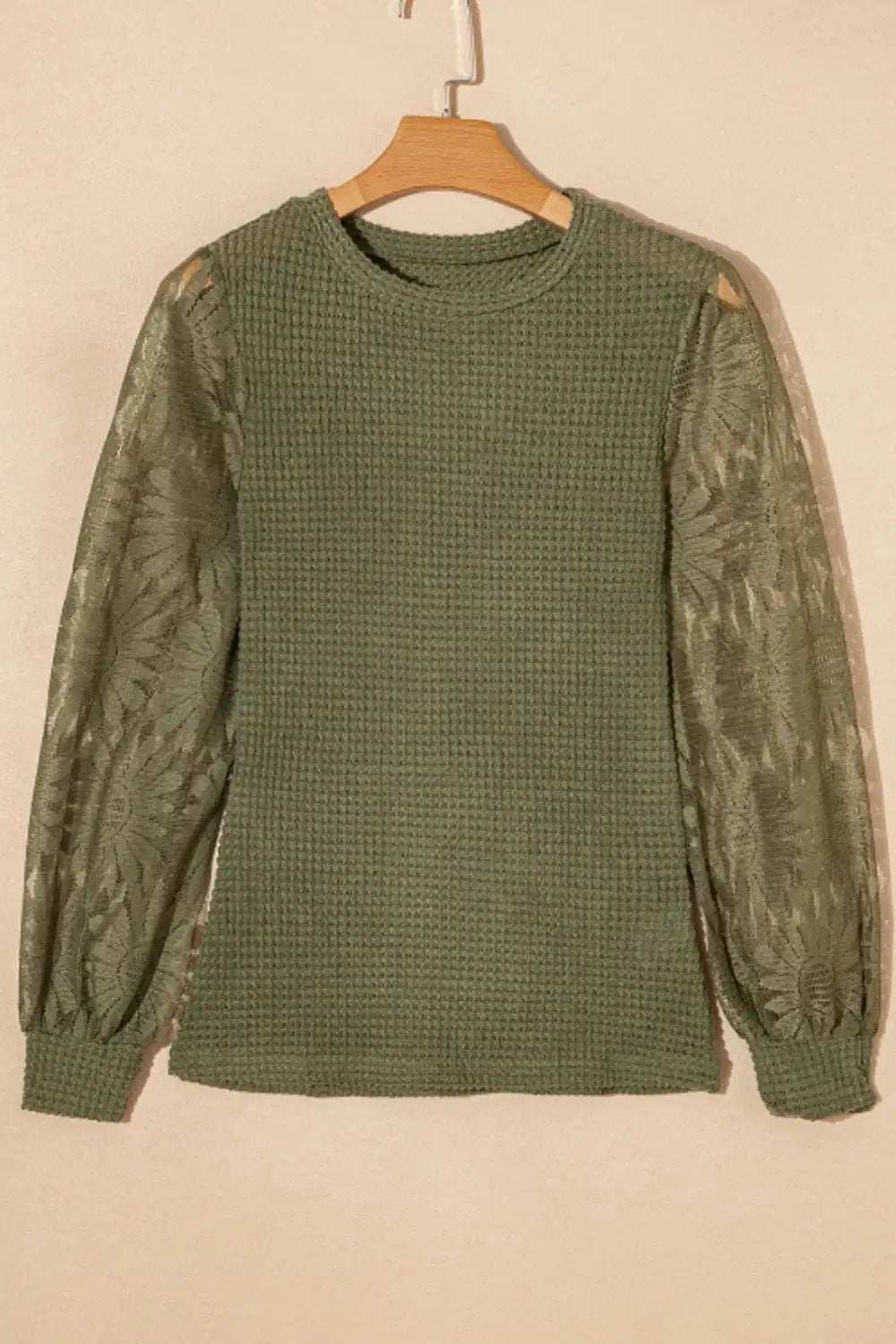 Mock Neck Lace Long Sleeve Top - Trendsi - Flyclothing LLC