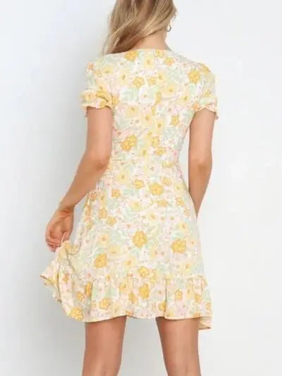 Ruffled Hem Printed Short Sleeve Mini Dress - Trendsi - Flyclothing LLC