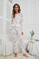 Flamingo Long Sleeve Top and Pants Lounge Set - Trendsi