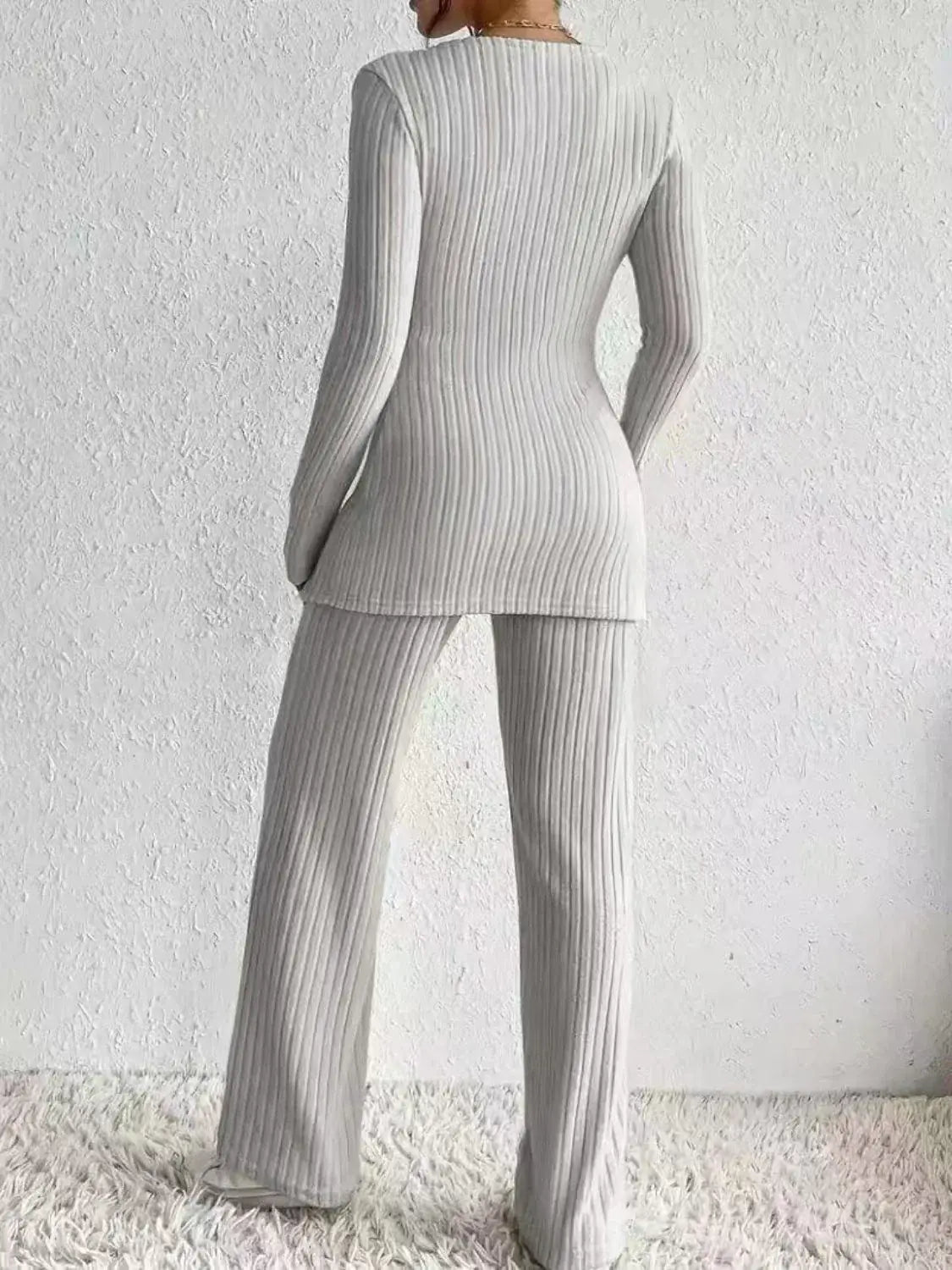 Surplice Long Sleeve Top and Pants Set - Trendsi - Flyclothing LLC