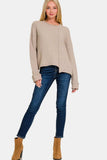 Zenana Asymmetric Hem Drop Shoulder Sweater - Trendsi - Flyclothing LLC