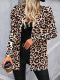 Leopard Open Front Puff Sleeve Jacket - Trendsi - Flyclothing LLC