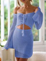 Cutout Lace-Up Long Sleeve Cover Up - Trendsi - Flyclothing LLC