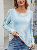 Striped Contrast Round Neck Long Sleeve Sweater - Trendsi - Flyclothing LLC