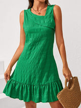 Ruffle Hem Asymmetrical Neck Sleeveless Dress - Trendsi - Flyclothing LLC