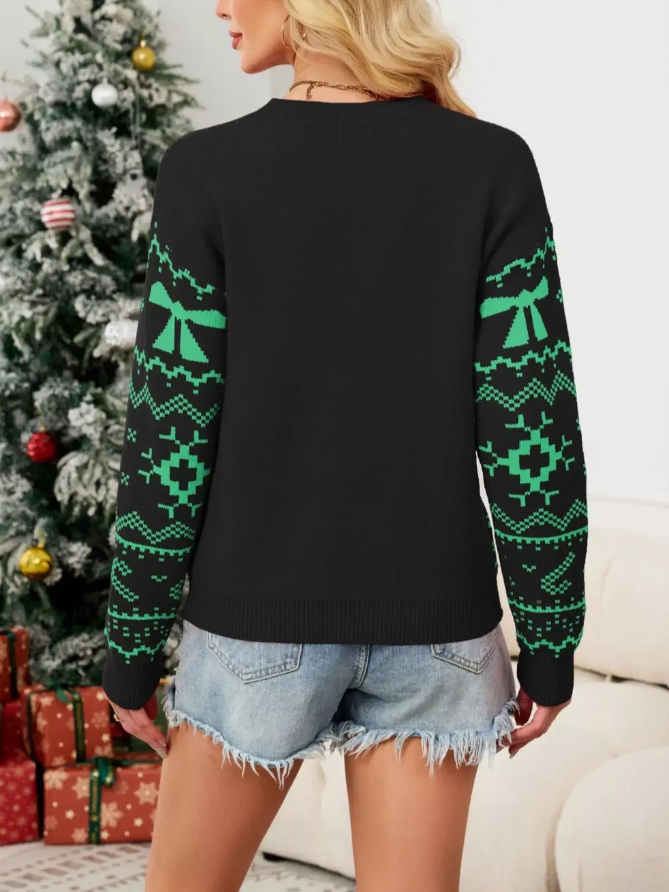 Christmas Bow Round Neck Sweater - Trendsi - Flyclothing LLC