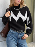 Zigzag Pattern Mock Neck Sweater - Trendsi - Flyclothing LLC