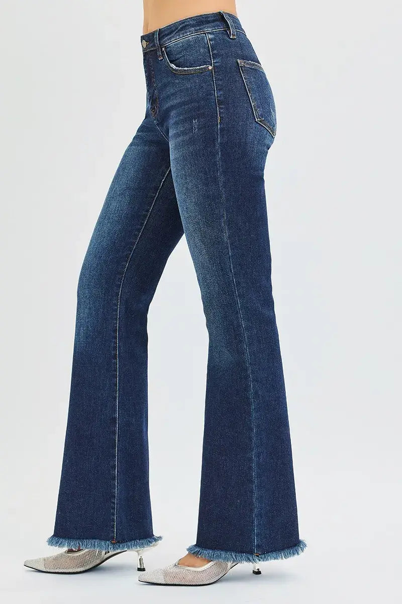 RISEN Full Size Tummy Control Mid Rise Flare Jeans Plus Size - Trendsi - Flyclothing LLC