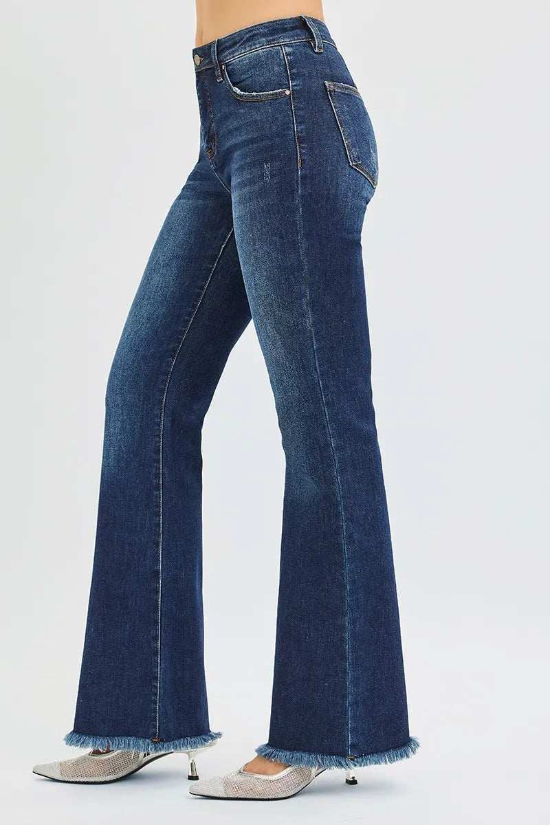 RISEN Full Size Tummy Control Mid Rise Flare Jeans Plus Size - Trendsi - Flyclothing LLC
