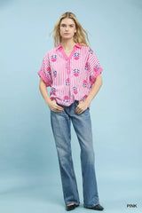 Umgee Stripe Embroidered Button-Front Boho Blouse - Trendsi - Flyclothing LLC