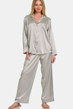 Zenana Satin Long Sleeve Shirt and Pants Pajama Set - Trendsi - Flyclothing LLC