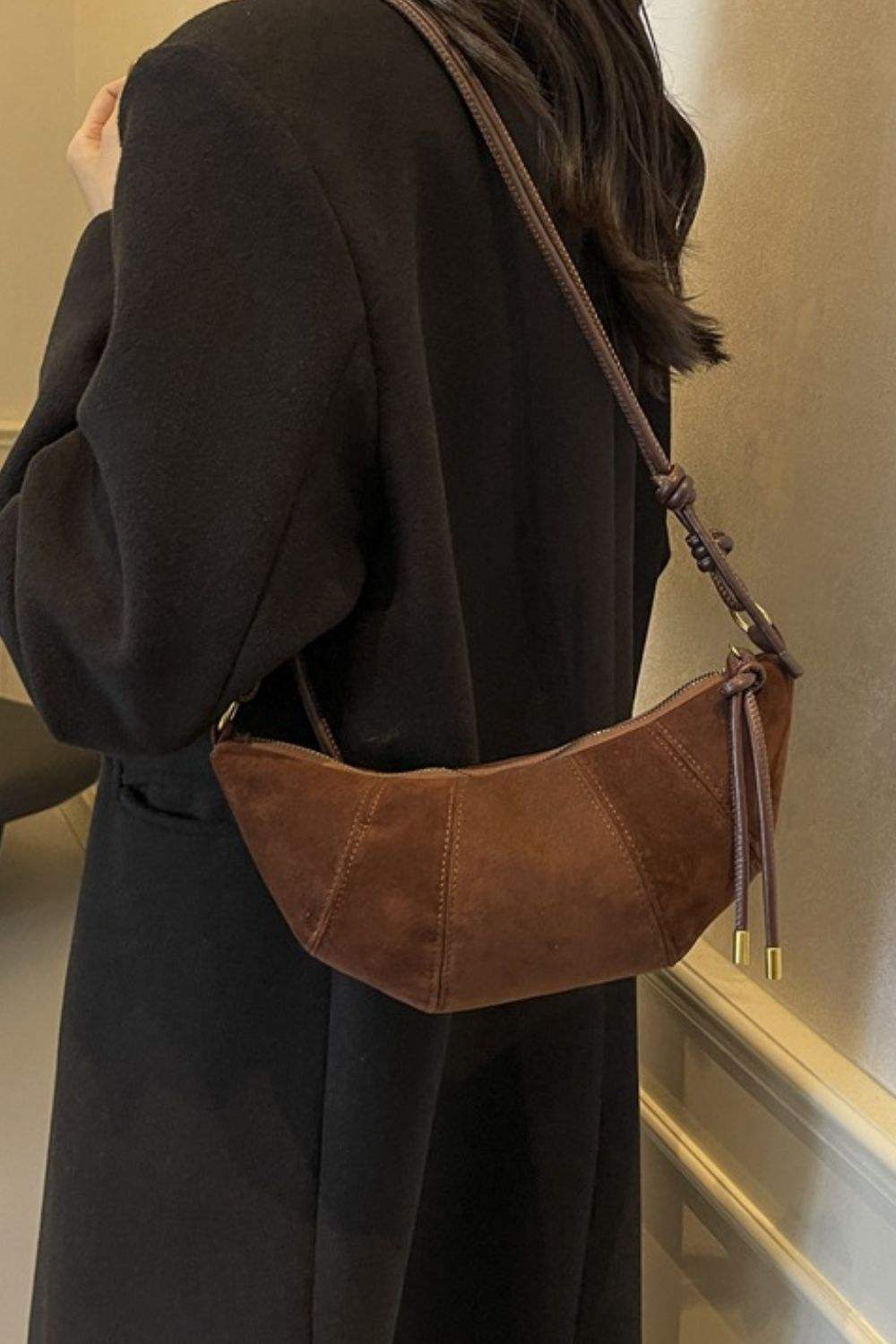 PU Leather Strap Suede Shoulder Bag - Trendsi - Flyclothing LLC