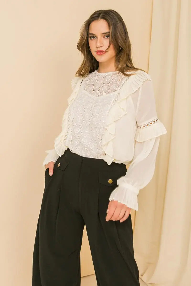 HIGH EXPECTATIONS KNIT EYELET TOP - Flying Tomato - Flyclothing LLC