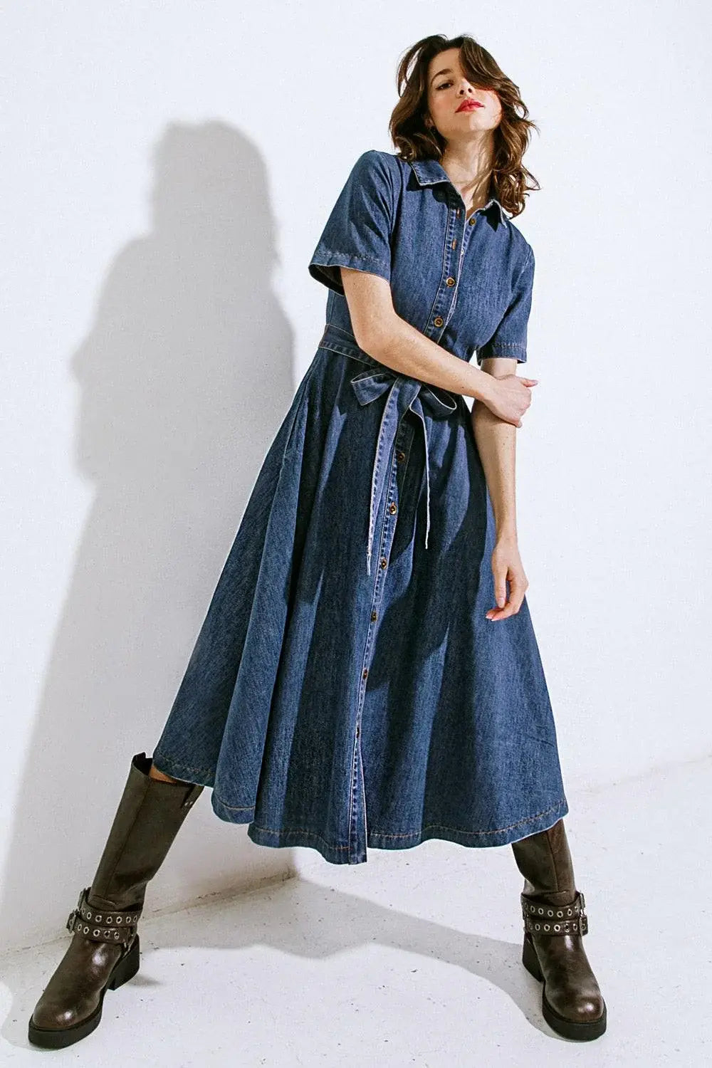 DAY IN THE LIFE DENIM MIDI DRESS - Flying Tomato - Flyclothing LLC