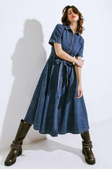 DAY IN THE LIFE DENIM MIDI DRESS - Flying Tomato - Flyclothing LLC