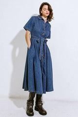 DAY IN THE LIFE DENIM MIDI DRESS - Flying Tomato - Flyclothing LLC